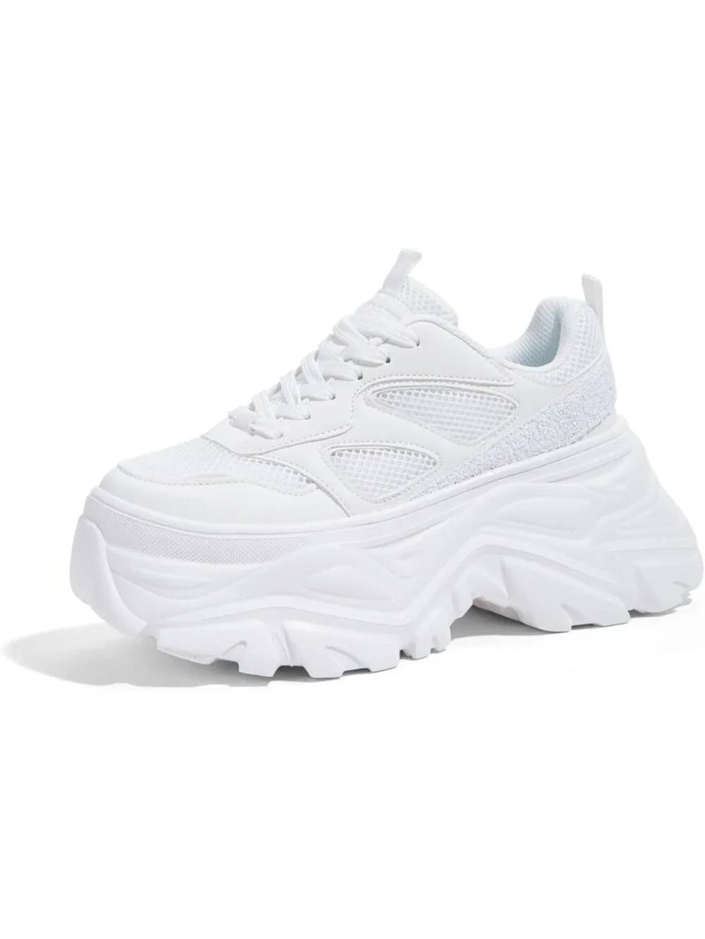 Women's White Rhinestone Breathable Chunky Lightweight Running Fashion Sneakers